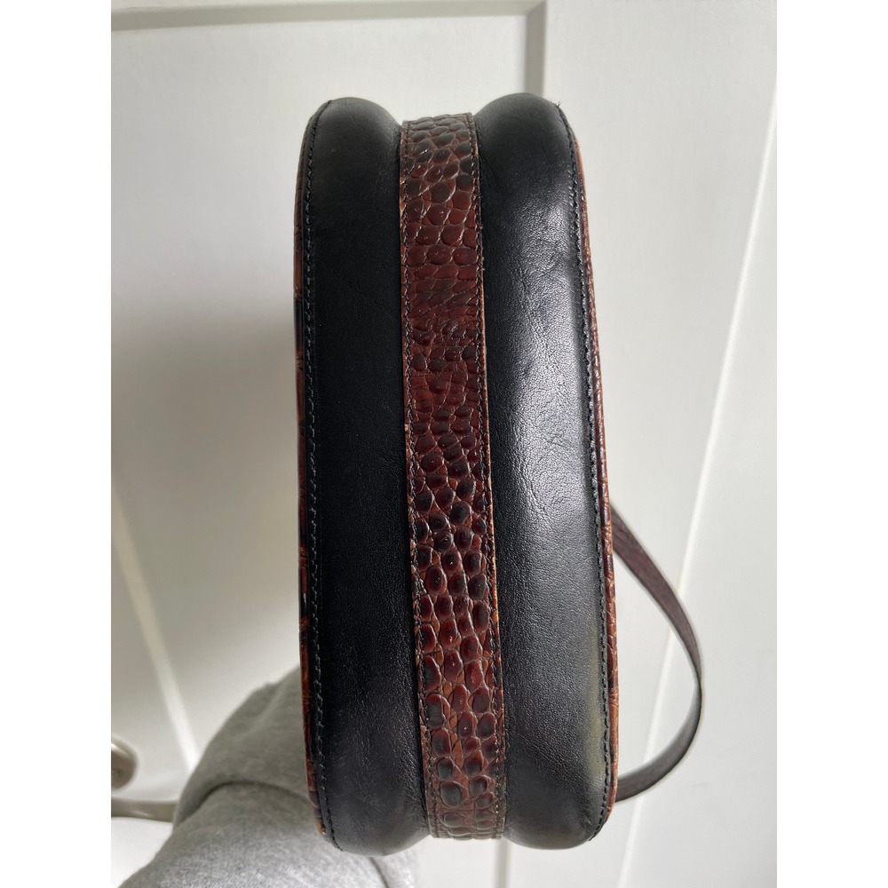 Vintage Brahmin Fairhaven Mass USA Black Brown Croc Embossed Leather Crossbody - Picture 9 of 11